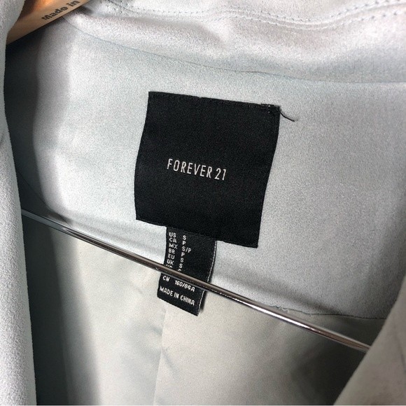 Forever 21 small light blue faux suede zipper motorcycle jacket - Picture 3 of 3